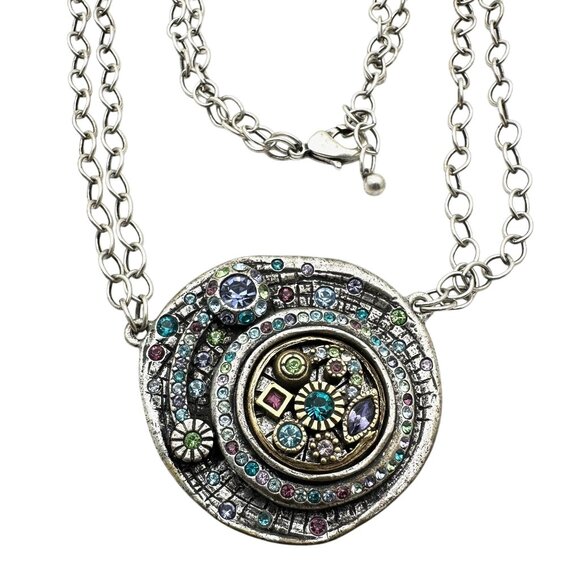 Patricia Locke Multicolor Swarovski Crystal Silver Tone Pendant Necklace 16 Inch - Picture 1 of 5